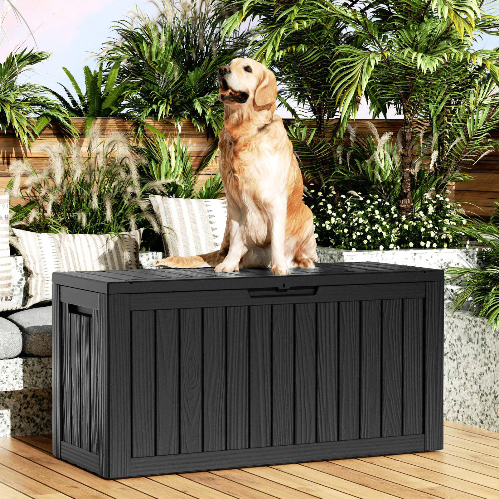 80 Gallon Resin Deck Box on Wheels,Patio Large Storage