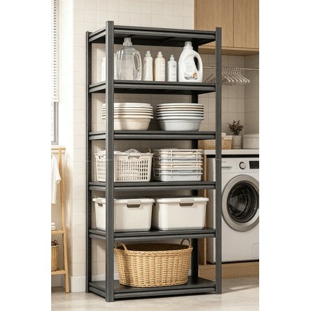 82''H 6-Tier Steel Storage Shelves,40"W Garage Metal Shelving Unit,Adjustable,Double-Layer Column with Reinforced Ribs,Bolt-Free Bookcase for CD Movies,Waterproof Rustproof for Warehouse,Kitchen