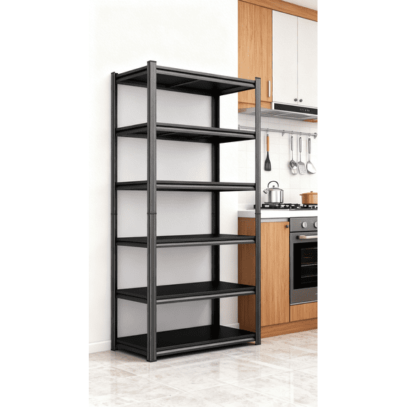 82"H Black Metal Storage Shelving, 6-Tier Adjustable Heavy Duty Utility Shelf, 3600LBS Double Layer Panel Thickened Uprights Storage Rack for Home Kitchen Commercial Garage Pantry,40"W x 16"D, Black