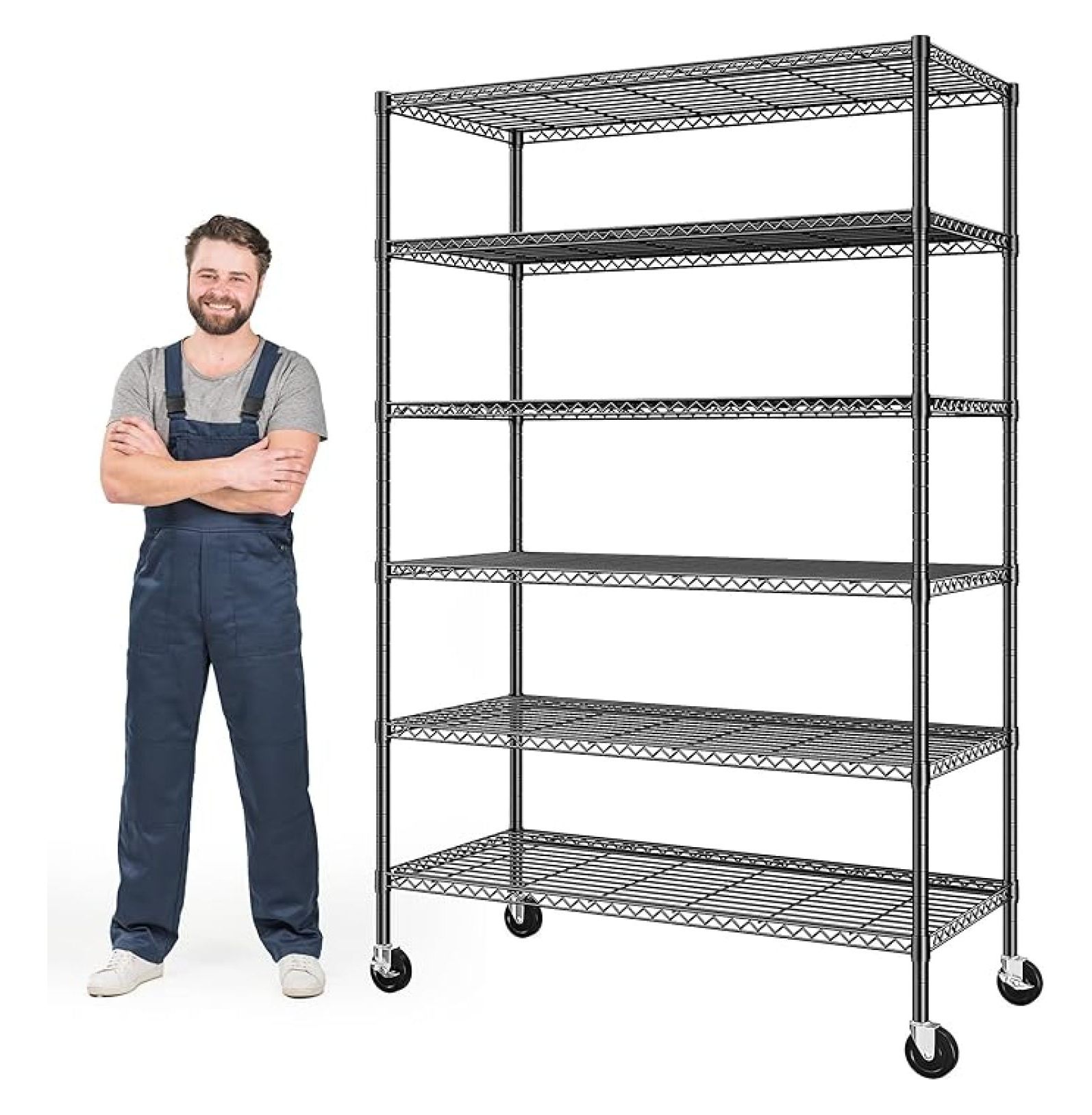 82" H X45 W X18 D Storage Shelves with Wheels, 6 Tier Wire Shelving