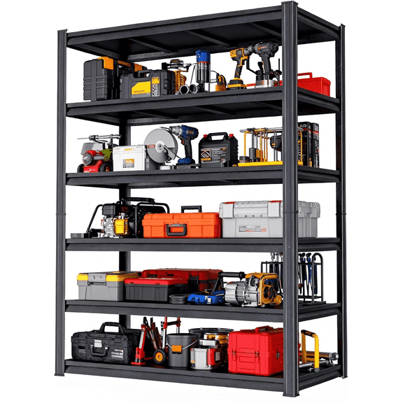 82" H x 40"W Metal Garage Shelving Unit, 6-Tier Heavy Duty Garage Storage Shelves, 3600 lbs Adjustable Industrial Shelving, Standing Shelf Units for Warehouse, Kitchen, Basement, Double-Layer Columns