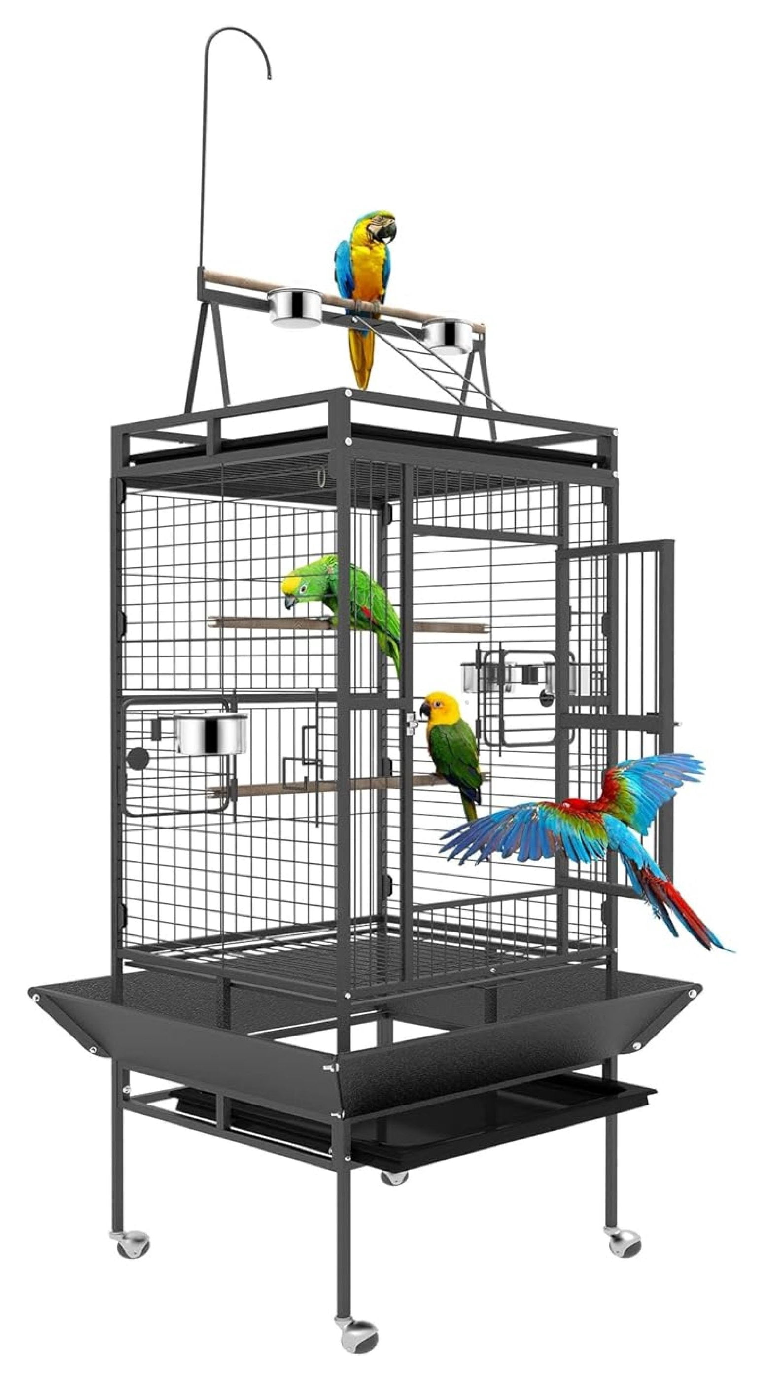 82 Inch Cage, Flight Cages with Rolling Stand & Bottom Tray, Wrought ...