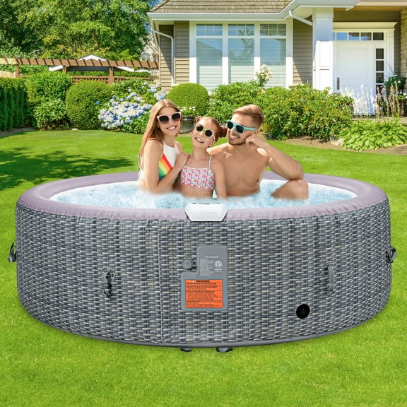 82 Inch Inflatable Hot Tub, 4 to 6 Person Outdoor Hot Tub Spa Built-in Heater Pump, Portable Hot Tub w/130 Jets, Tub Cover, Filter Cartridges, 1000L Capacity