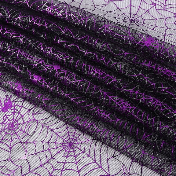 82 Inch Purple Spider Web Fabric Breathable Glitter Mesh Gothic Cloth Polyester Black Sheer Sparkle Gauze Fabrics
