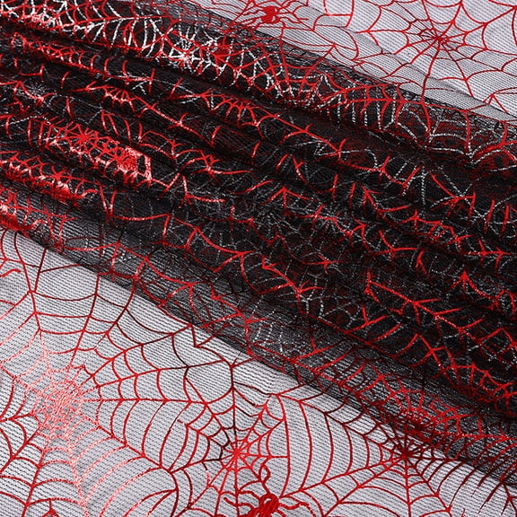 82 Inch Red Spider Web Fabric Tulle Breathable Glitter Mesh Gothic Cloth Polyester Black Sheer Sparkle Gauze Fabrics