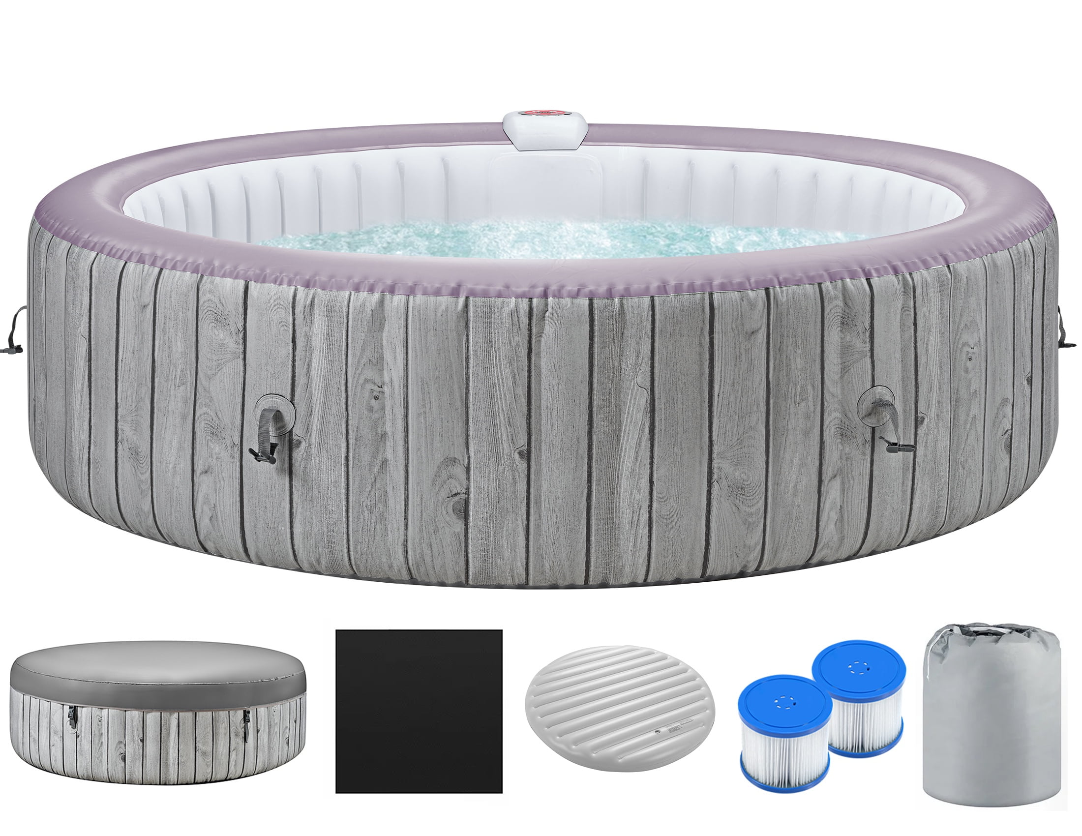 82" Inflatable Hot Tub, Segmart 5 to 7 Person Outdoor Hot Tub, Round Portable Home Spa with 130 Soothing AirJets, Lockable Cover, and Storage Bag, Built-in Heater Pump, Max. 104F