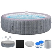 82 Inflatable Hot Tub, Segmart 5 to 7 Person Outdoor Hot Tub, Round Portable Home Spa with 130 Soothing AirJets, Lockable Cover, and Storage Bag, Built-in Heater Pump, Max. 104 F