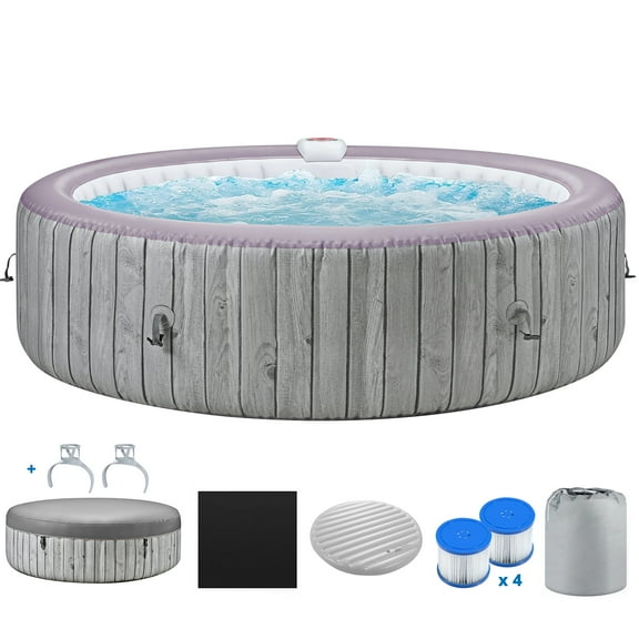 82" Inflatable Hot Tub, Segmart 5 to 7 Person Outdoor Hot Tub, Round Portable Home Spa with 130 Soothing AirJets, Lockable Cover, and Storage Bag, Built-in Heater Pump, Max. 104°F