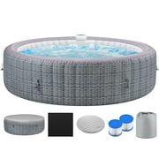 82" Inflatable Hot Tub, Segmart 5 to 7 Person Outdoor Hot Tub, Round Portable Home Spa with 130 Soothing AirJets, Lockable Cover, and Storage Bag, Built-in Heater Pump, Max. 104°F