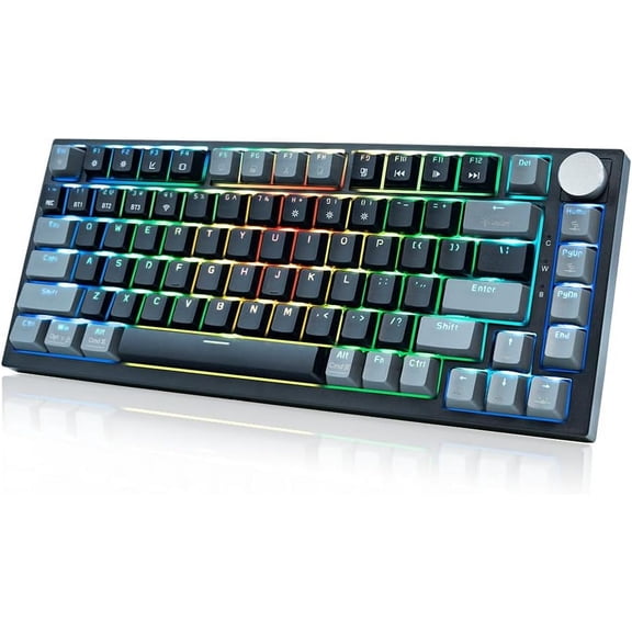 82 Keys 75% Wireless Mechanical Keyboard Red Linear Switch,3-Modes RGB Gasket Gaming Keyboard with Volume Knobs, Backlit PBT Custom Hot-Swappable Black Mechanical Keyboards for PC Mac