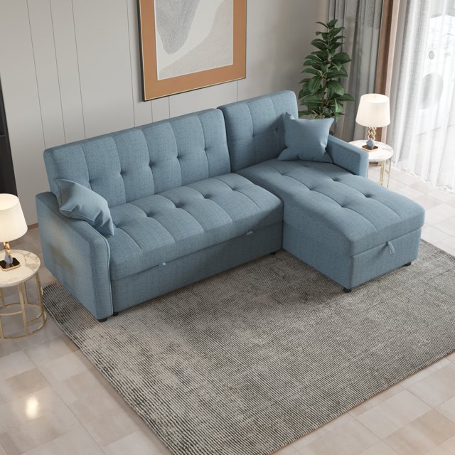 82'' LShape PullOut Sofa Bed with Storage and Chaise for Living Room