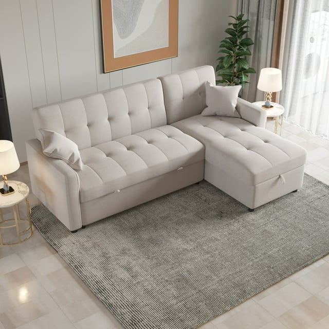 82'' LShape PullOut Sofa Bed with Storage and Chaise for Living Room