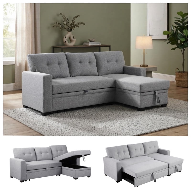82" L-Shaped Convertible Sleeper Sectional Sofa with Pull-Out Bed, Storage Chaise, Removable Back Cushions, Modular Corner Couch for Living Room, Apartment, Home Office