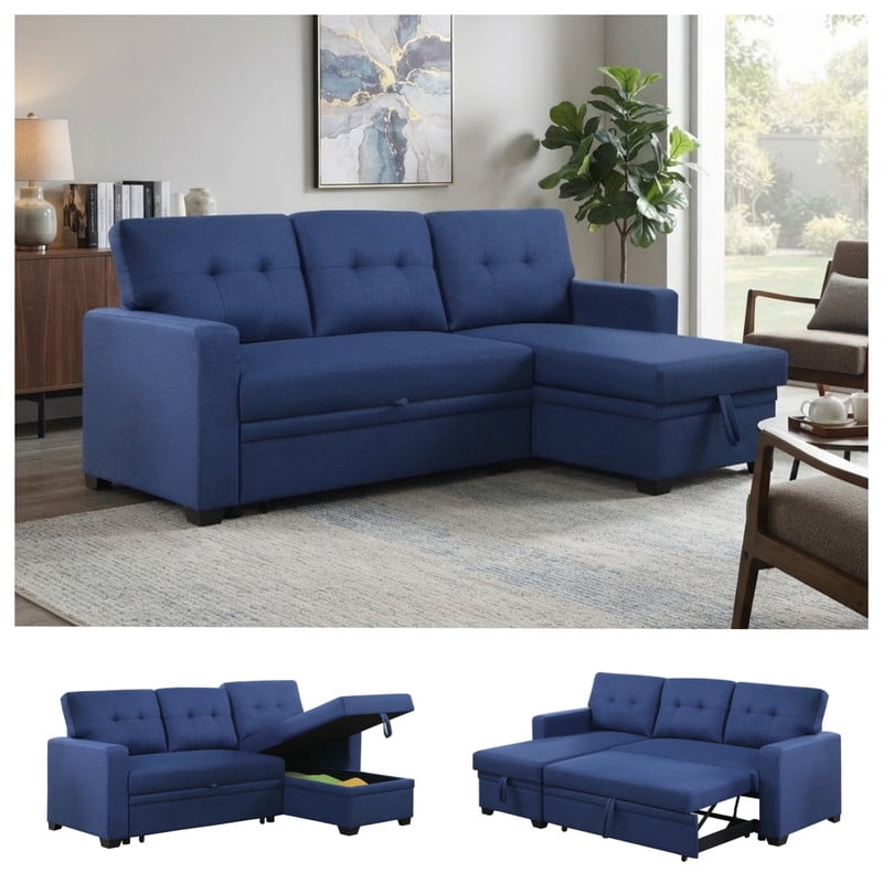 82" L-Shaped Convertible Sleeper Sectional Sofa with Pull-Out Bed, Storage Chaise, Removable Back Cushions, Modular Corner Couch for Living Room, Apartment, Home Office