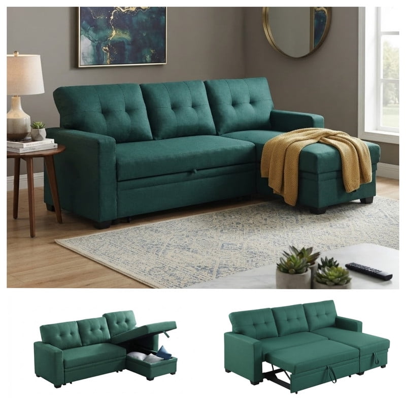 82" L-Shaped Convertible Sleeper Sectional Sofa with Pull-Out Bed, Storage Chaise, Removable Back Cushions, Modular Corner Couch for Living Room, Apartment, Home Office