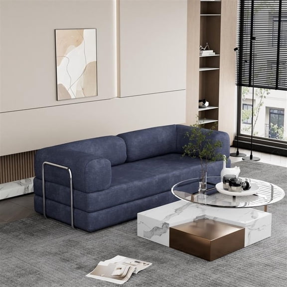 82" Modern Blue Sleeper Sofa Bed with Steel Frame