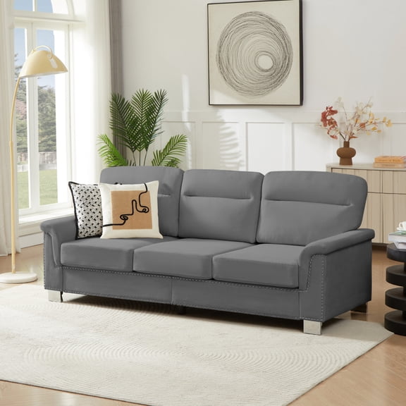 82" Modern Compressed 3-Seater Sofa - Snowfleece Fabric for Living Room/Bedroom/Office,Gray
