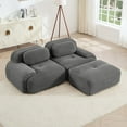 thumbnail image 1 of 80" Modern Compressed Boneless Love Seat Couches with 1 Ottoman, 2 Seater Large Sectional Couches for Living Room, Gray Corduroy Cloud Modular Sectional Sofa, Memory Foam, Deep Loveseat, No Assembly, 1 of 13