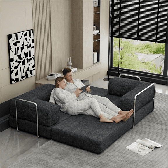 82" Modern Grey Sleeper Sofa Bed with Steel Frame