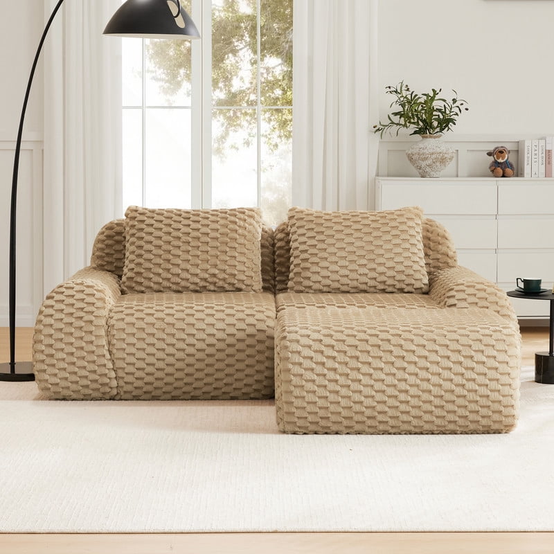 82" Modern L-Shaped Modular Sectional Sofa for Living Room,Flannelette Fabric,Oversized 2-Seater Couch,boneless sofa ,Movable Ottoman,Buckle connection,Anti-slip Design,No Assembly,Light Camel