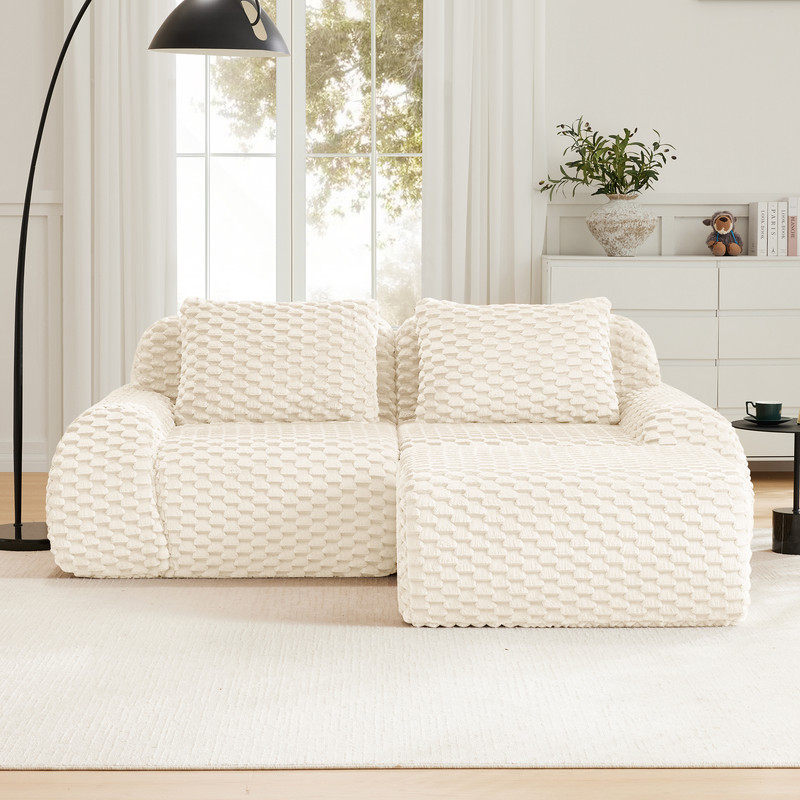 82" Modern L-Shaped Modular Sectional Sofa for Living Room,Flannelette Fabric,Oversized 2-Seater Couch,boneless sofa ,Movable Ottoman,Buckle connection,Anti-slip Design,No Assembly,White