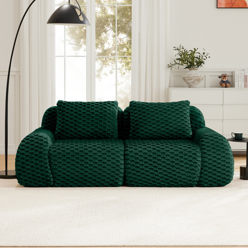 82" Modern Modular Sectional Sofa for Living Room,Flannelette Fabric,highly textured,Oversized 2-Seater Couch with Deep Seat,Buckle connection,Anti-slip Design,No Assembly,boneless sofa,Green