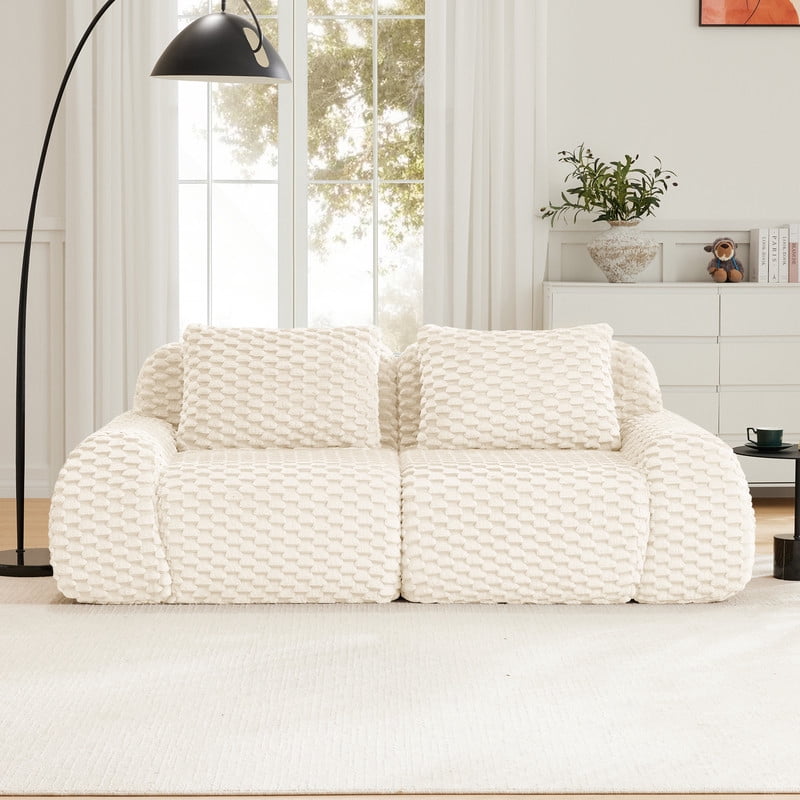 82" Modern Modular Sectional Sofa for Living Room,Flannelette Fabric,highly textured,Oversized 2-Seater Couch with Deep Seat,Buckle connection,Anti-slip Design,No Assembly,boneless sofa,White