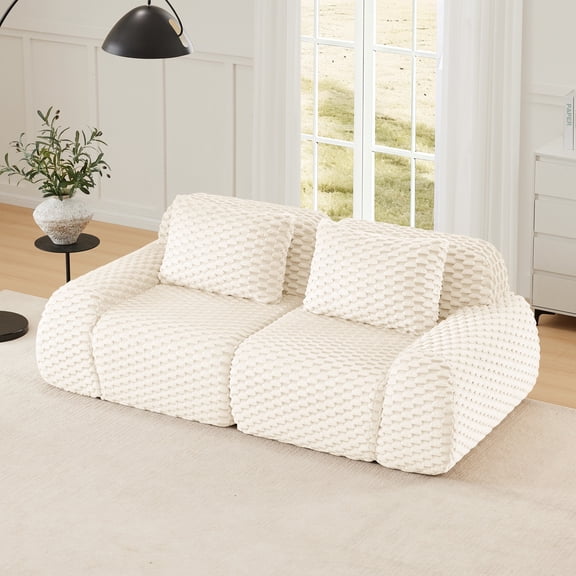 82" Modular Sectional Sofa, Holaki Modern Flannelette Fabric Oversized 2-Seater Deep Seat Couch with Buckle Connection, Anti-Slip Base, Boneless Sofa for Living Room, No-Assembly, White