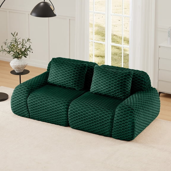 82" Modular Sectional Sofa, Holaki Modern Flannelette Fabric Oversized 2-Seater Deep Seat Couch with Buckle Connection, Anti-Slip Base, Boneless Sofa for Living Room, No-Assembly, Green
