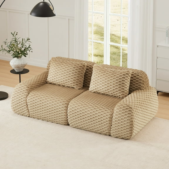 82" Modular Sectional Sofa, Holaki Modern Flannelette Fabric Oversized 2-Seater Deep Seat Couch with Buckle Connection, Anti-Slip Base, Boneless Sofa for Living Room, No-Assembly, Camel
