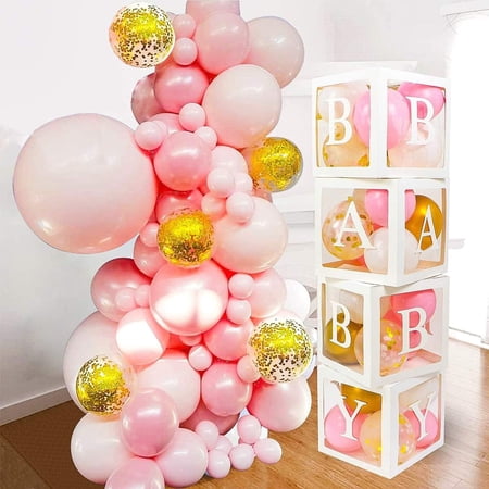 82-Piece Baby Shower Balloon Box Decoration Kit for Girl with BABY Letters, White Pink Gold