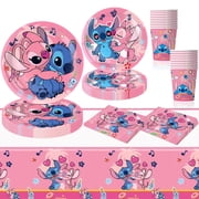 82 PCS Pink Birthday Party Supplies, Birthday Party Paper Plates and Napkins Set Includes 40 PCS Paper Plates 20 PCS Napkins 20 PS Paper Cups 2 Tablecloth for Birthday Party