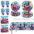 thumbnail image 1 of 82 PCS Spidey Birthday Party Supplies, Birthday Party Paper Plates and Napkins Set Includes 40 PCS Paper Plates 20 PCS Napkins 20 PS Paper Cups 2 Tablecloth for Birthday Party, 1 of 3