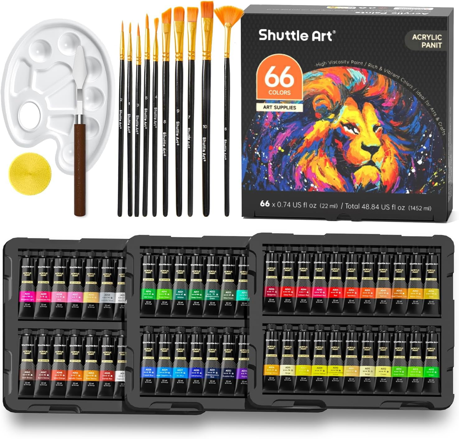 Shuttle Art 82 Pack Acrylic Paint Set with 66 Colors, 22ml Tubes