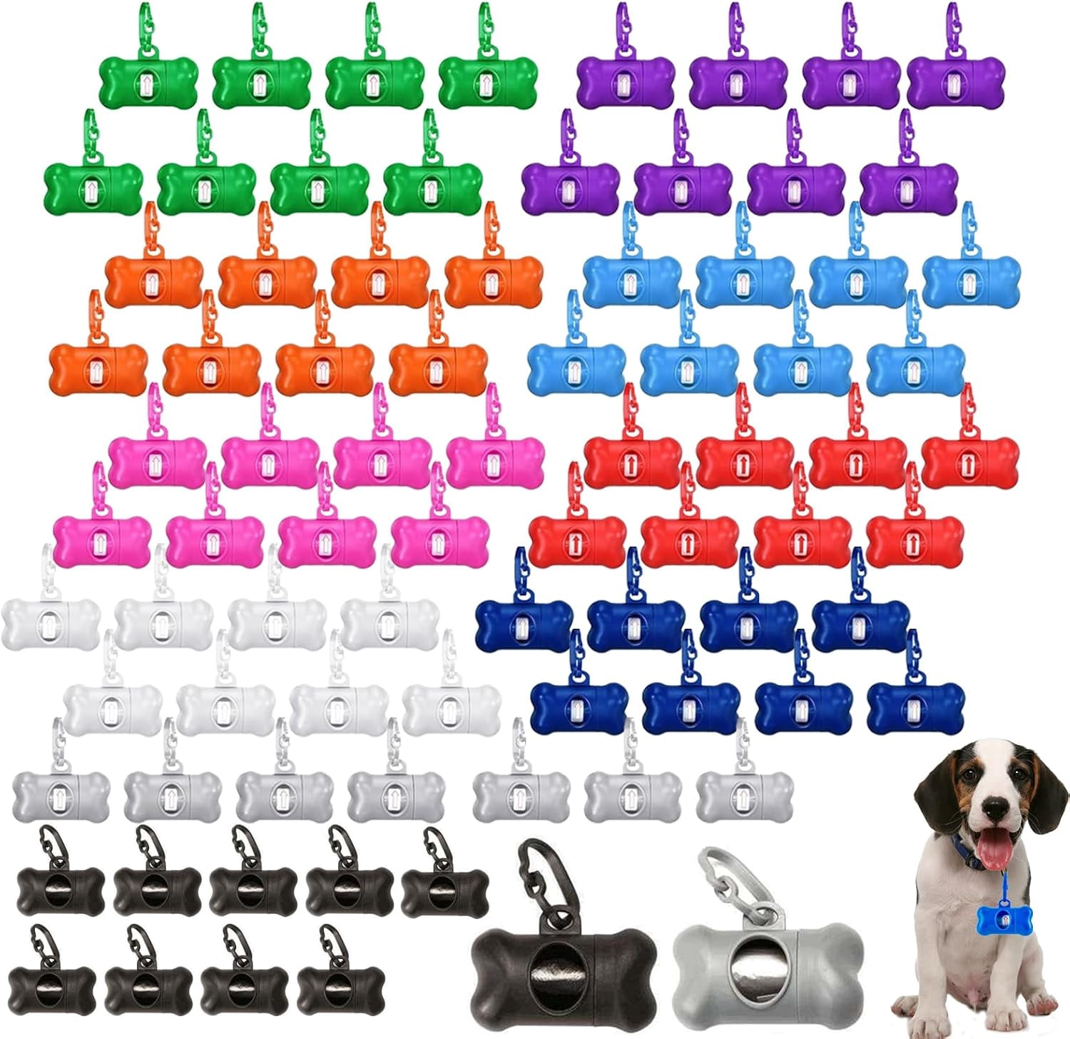 82 Pcs Leak Proof Dog Poop Bag Dispenser with Hook for Leash, Includes Bone Shaped Waste Bags for Walking Hiking and Camping (10 Colors)