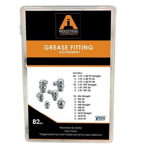 Titan Industrial Supply 82-Piece Grease Fitting Assortment, SAE & Metric