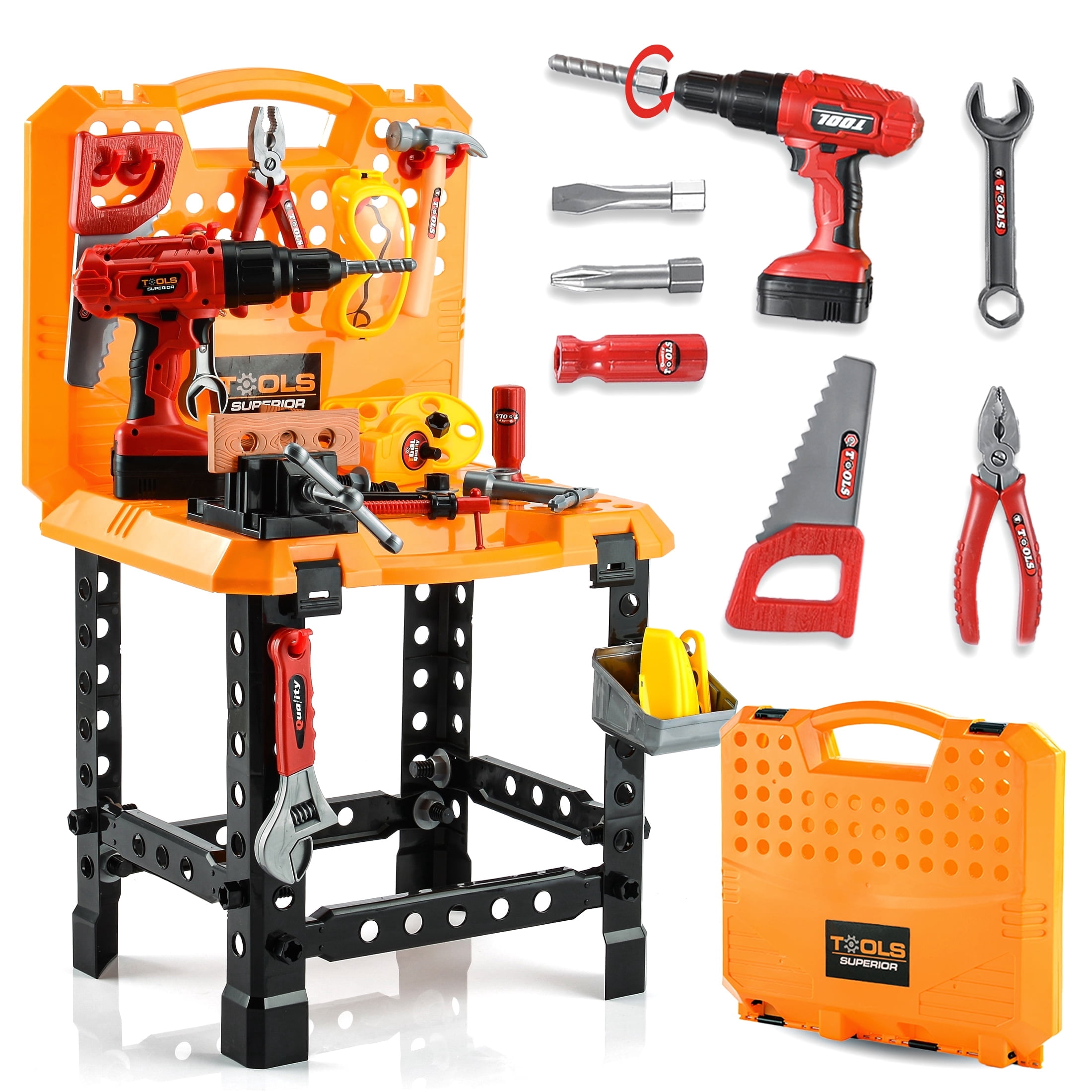 82-Piece Kids Workbench Set, Pretend Play Foldable Workshop with ...