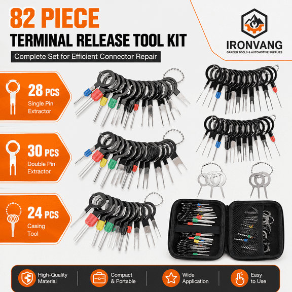 82-Piece Terminal Pin Removal Tool Kit, Wire Harness Connector Depinning Extractor Set with Single Pin, Double Pin and Casing Tools for Car, Motorcycle and Electronics Repair