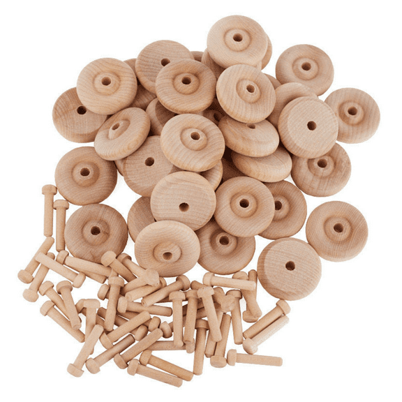 82-Piece Wood Wheels and Axel Pegs - For DIY Model Car Crafts
