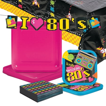 82 Pieces 80s Retro Party Disposable Tableware Kit For 24 Guests