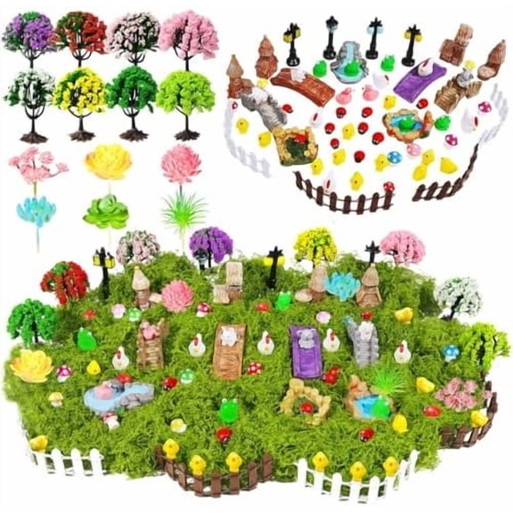 82 Pieces Miniature Garden Accessories Set, Fairy Garden Kit, Miniature Figurines Landscape Ornaments Model Trees Simulated Succulents Kit for DIY Garden Crafts Diorama Supplies$$Garden & Patio
