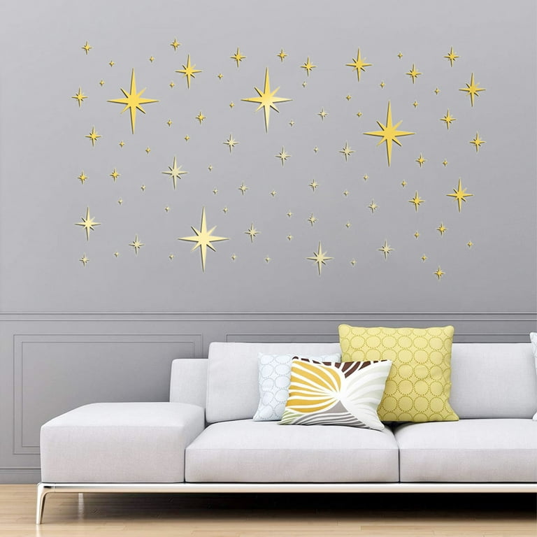 82 Pieces Removable Mirror Wall Stickers Acrylic Mirror Setting Wall  Sticker Decal for Home Living Room Bedroom Decor - golden 