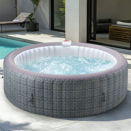 82" Portable Inflatable Hot Tub for Summer Water Party, 6 Person Hot Tub with Built-in Heating System with 130pcs Jet, Lockable Cover, Storage Bag, Cover, 264 Gallon Capacity, Rattan Pattern