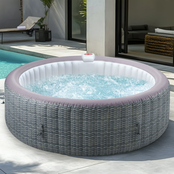 82" Portable Inflatable Hot Tub for Summer Water Party, 6 Person Hot Tub with Built-in Heating System with 130pcs Jet, Lockable Cover, Storage Bag, Cover, 264 Gallon Capacity, Rattan Pattern