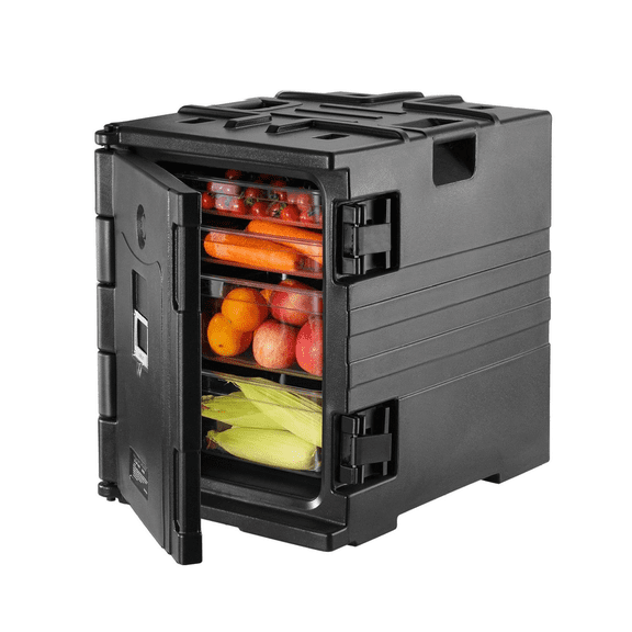 82 Qt Insulated Food Carrier, LLDPE Hot Box for Catering, Stackable Food Warmer with Wheels & Handles, Front Load Design for Restaurants, Delivery, Events