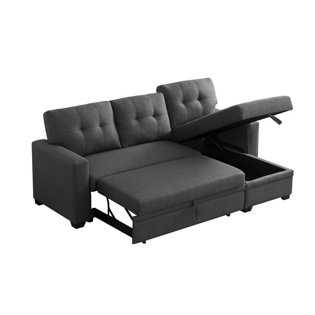 82" Sleeper Sofa Pull Out Sectional Sofa with Storage Chaise Linen Upholstered LShape