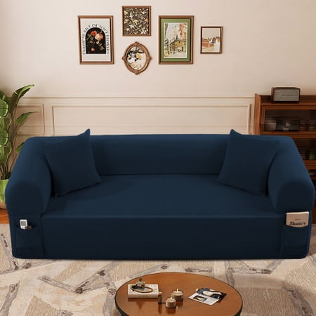 82" Spring Rustic Couch, Contemporary Sofa with Breathable, Modern Accent Couch with Storage for Living Space, Antique Blue