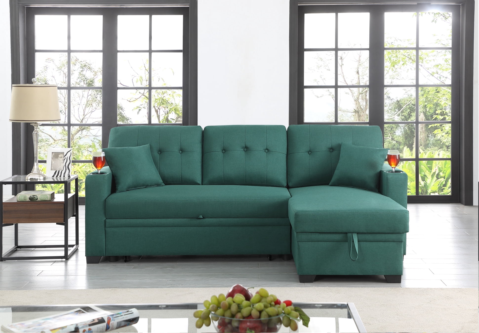 82"Width L-Shape Convertible Sleeper Sectional Sofa with Storage Chaise ...