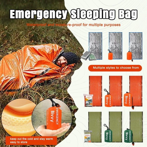 82" X 36" Waterproof Emergency Bivvy Sleeping Bag, Lightweight & Portable Thermal Survival Blanket Sack With Drawstring Carrying Pouch, Windproof & Cold-Resistant For Hiking,