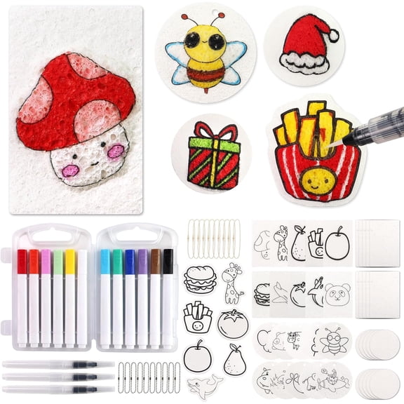 82 count Magic Puffy Kit, Texture Painting Supplies, Including count Texture Paper, 12 Colors Markers, Art Sponge Set for Christmas Craft